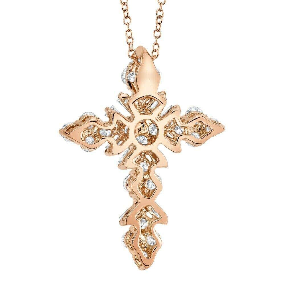Cross Shape 0.60 Carat Baguette Cut Diamond Rose Gold Pendant Necklace