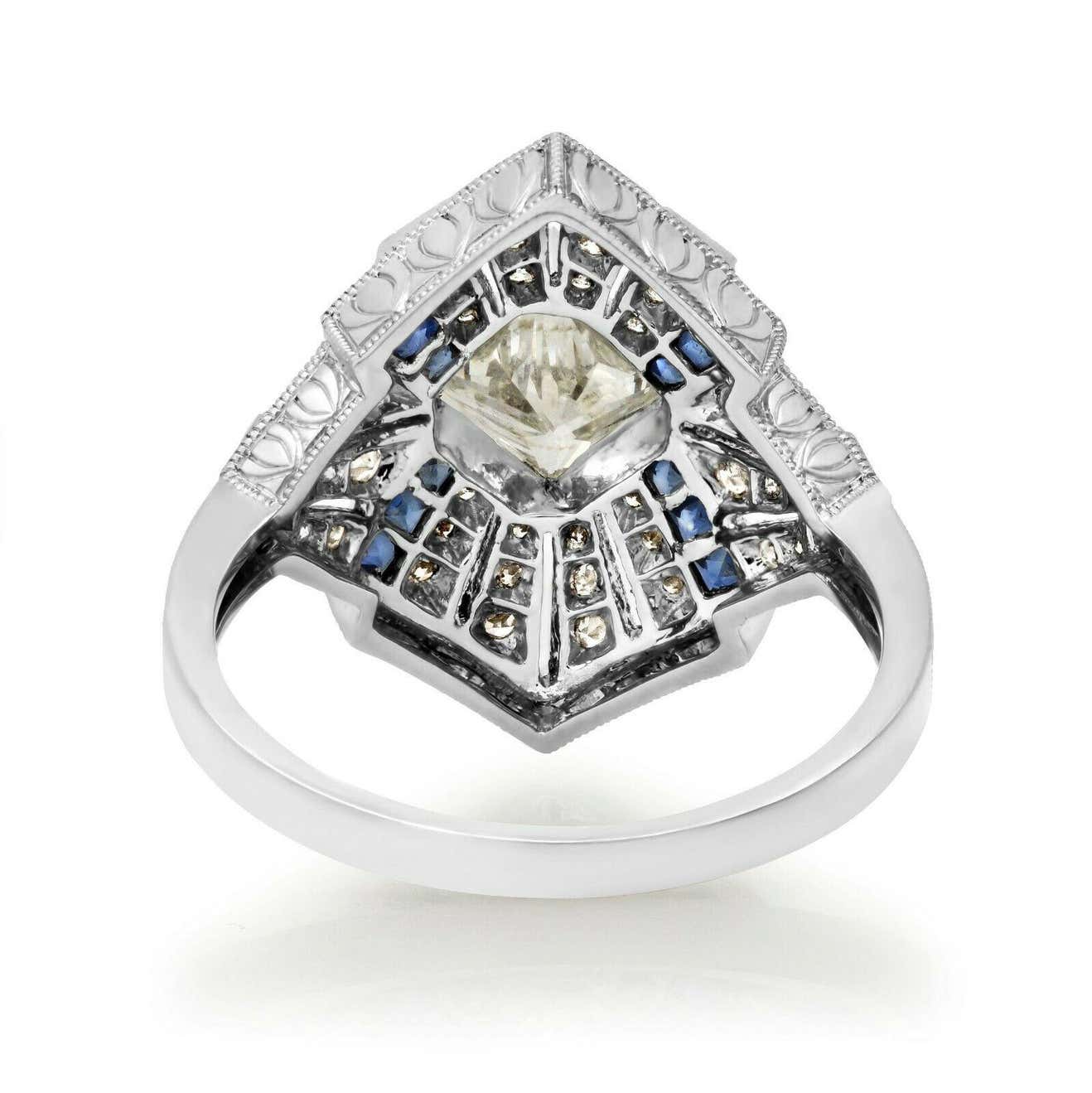 Art Deco Princess Cut Diamond Sapphire Platinum Engagement Ring