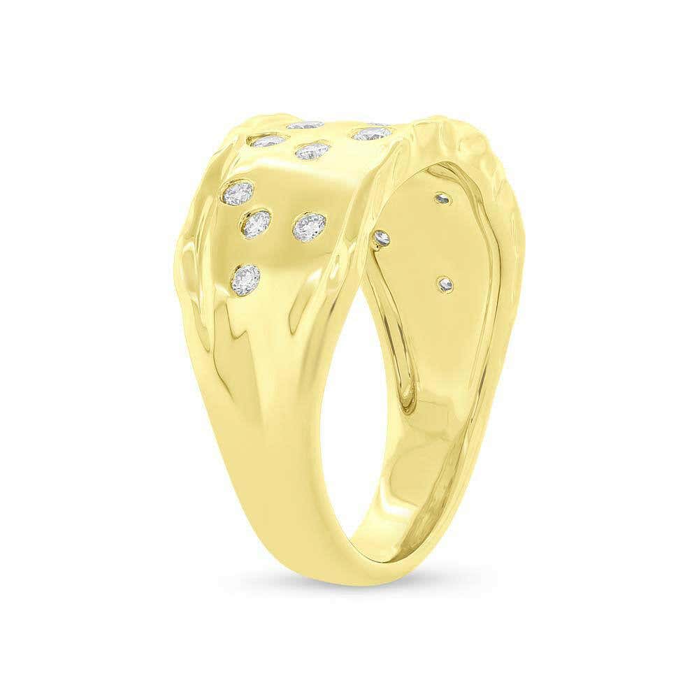 Scattered Floating 0.30 Total Carat Round Diamond Wavy Hammered Yellow Gold Ring