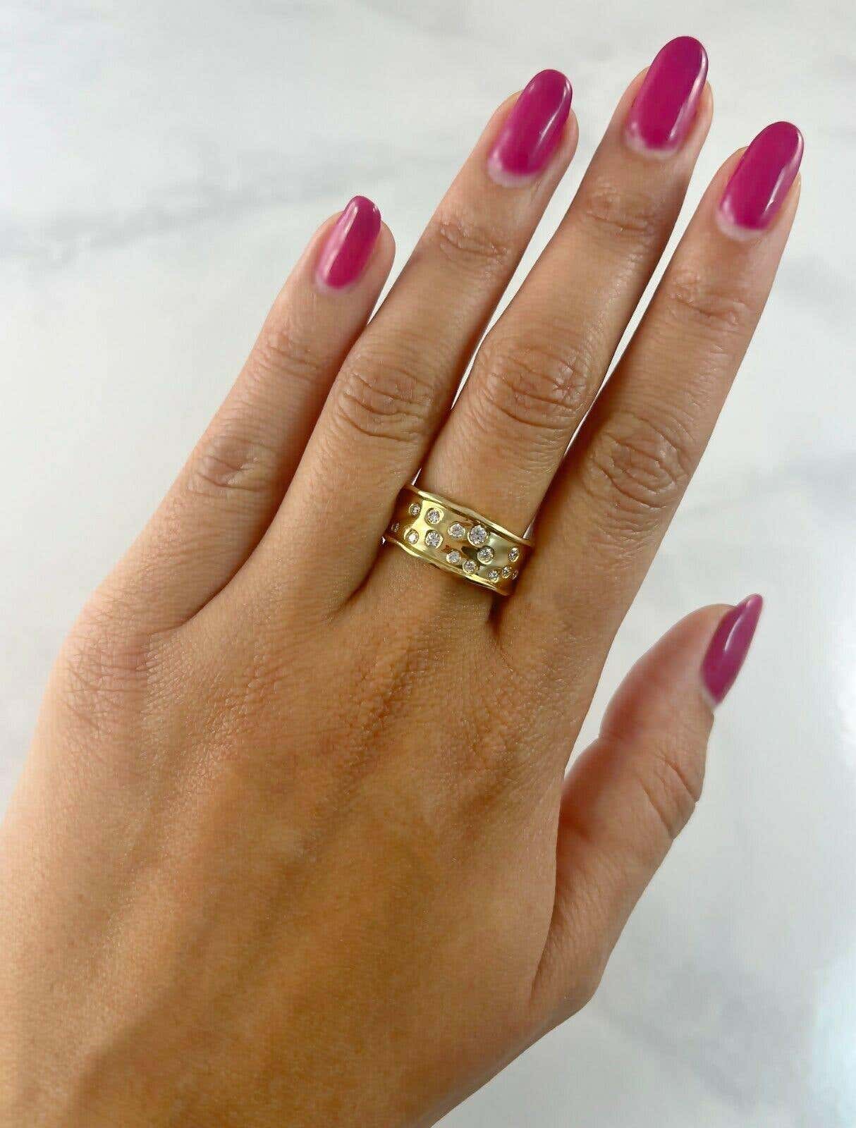 Scattered Floating 0.30 Total Carat Round Diamond Wavy Hammered Yellow Gold Ring