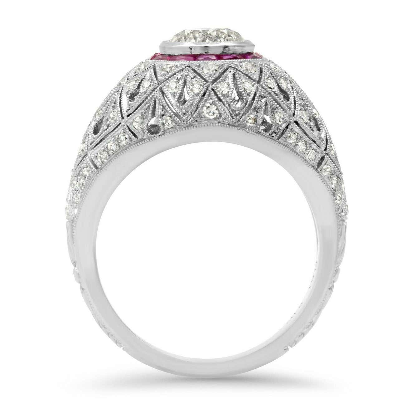 Art Deco Diamond Fancy Cut Ruby Platinum Engagement Ring