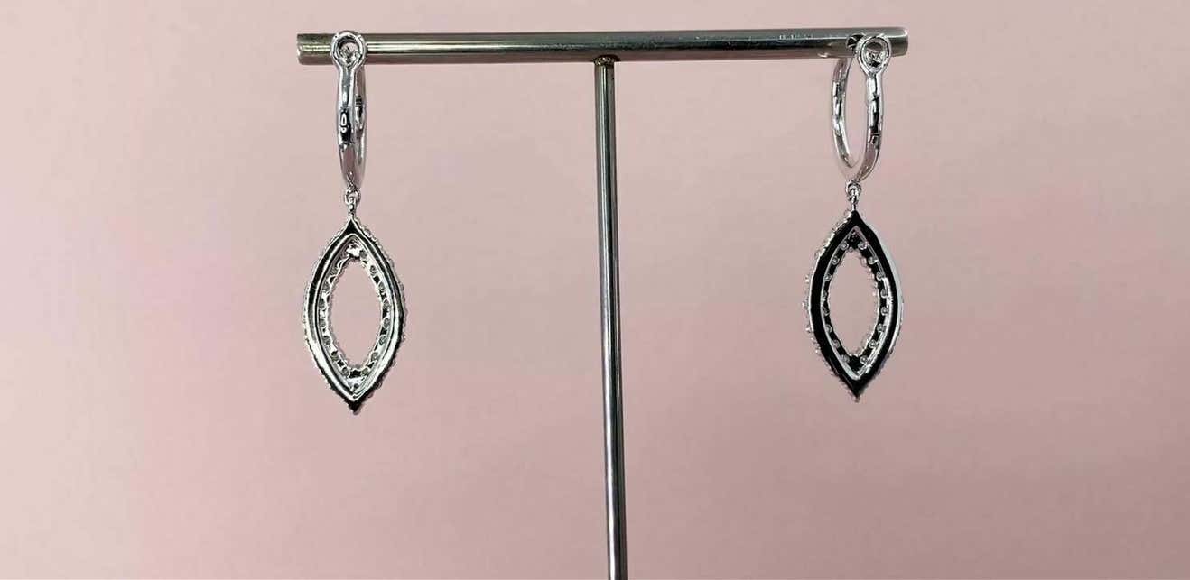 Marquise Eye Shape 1.28 Total Carat Diamond White Gold Drop Dangle Earrings