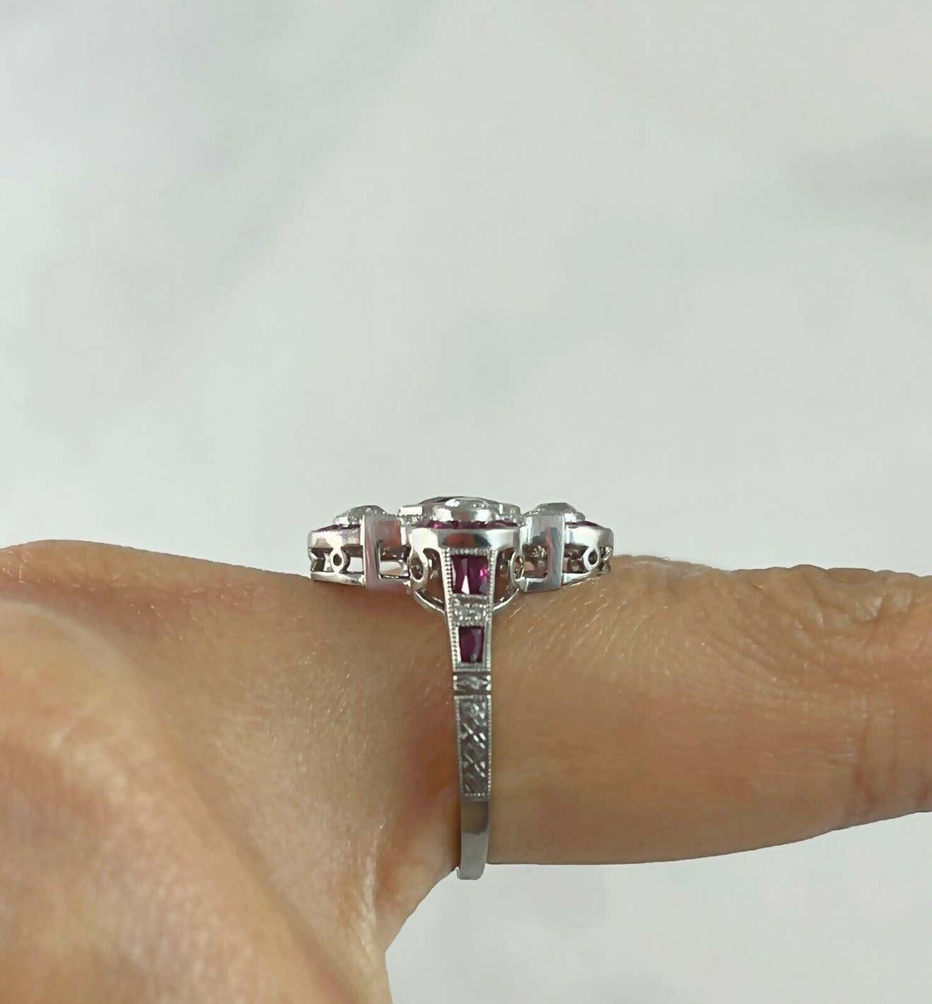 Art Deco Emerald Cut Ruby Diamond Platinum Ring