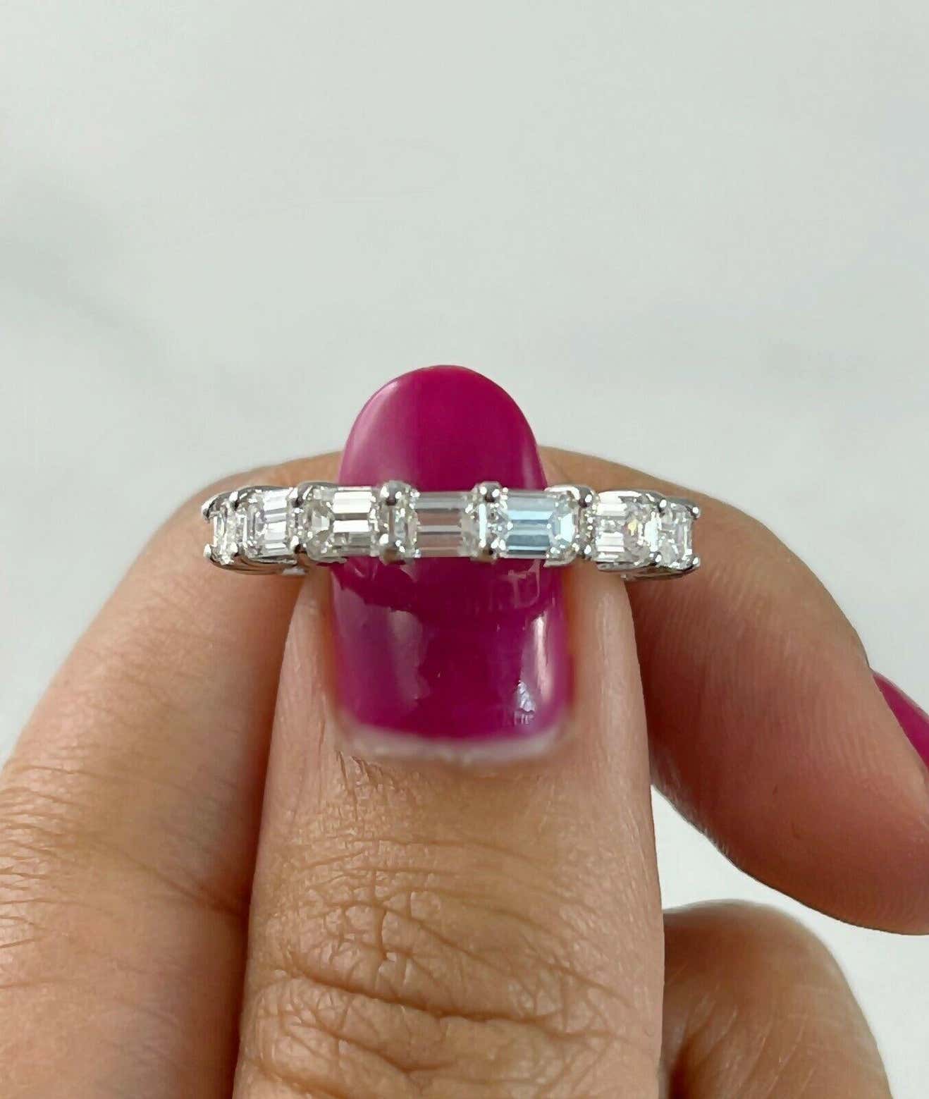 18K White Gold 2.88 TCW Emerald Cut Diamond White Gold Eternity Engagement Stackable Band