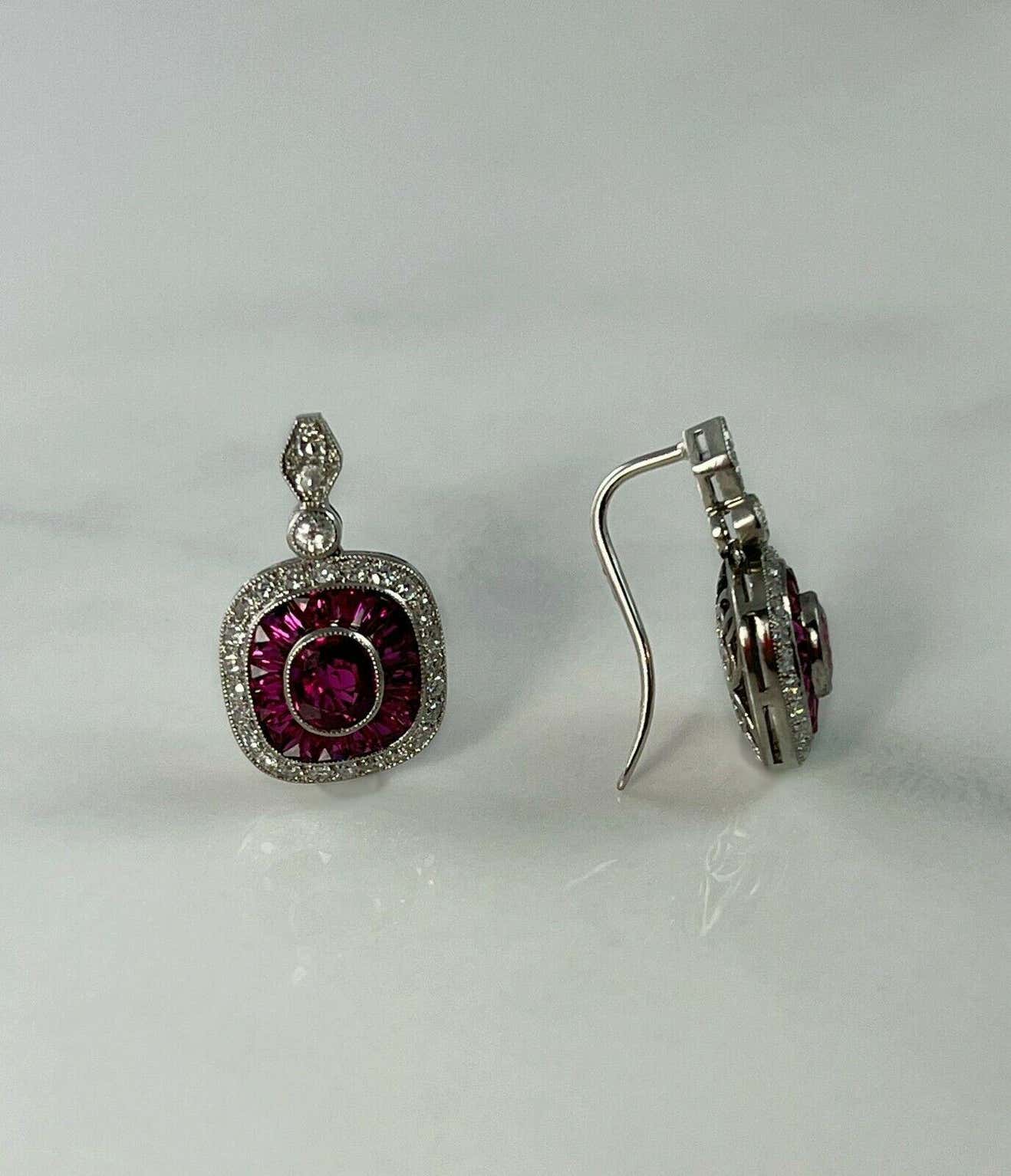 Art Deco Ruby Diamond Platinum Earrings