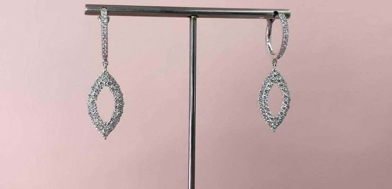 Marquise Eye Shape 1.28 Total Carat Diamond White Gold Drop Dangle Earrings