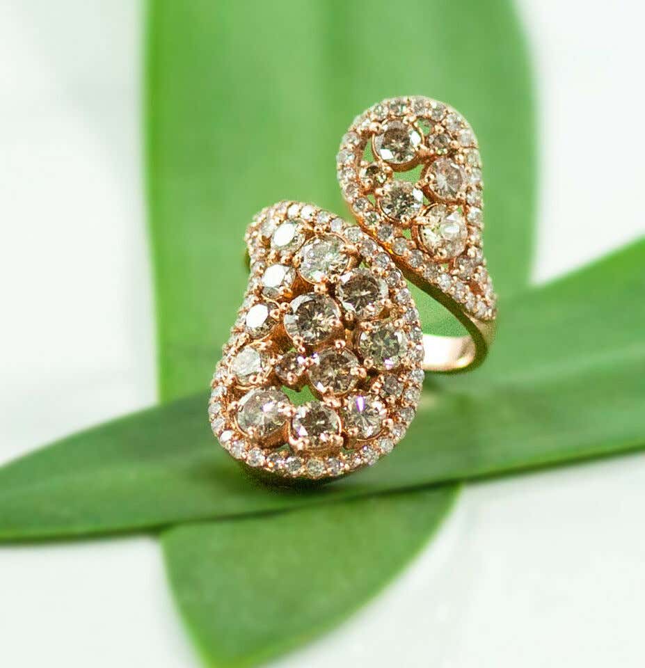Fancy Brown 3.72 Total Carat Brown Diamond Rose Gold Paisley Snake Wrap Ring
