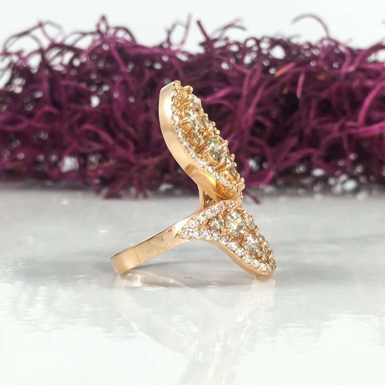 Fancy Brown 3.72 Total Carat Brown Diamond Rose Gold Paisley Snake Wrap Ring
