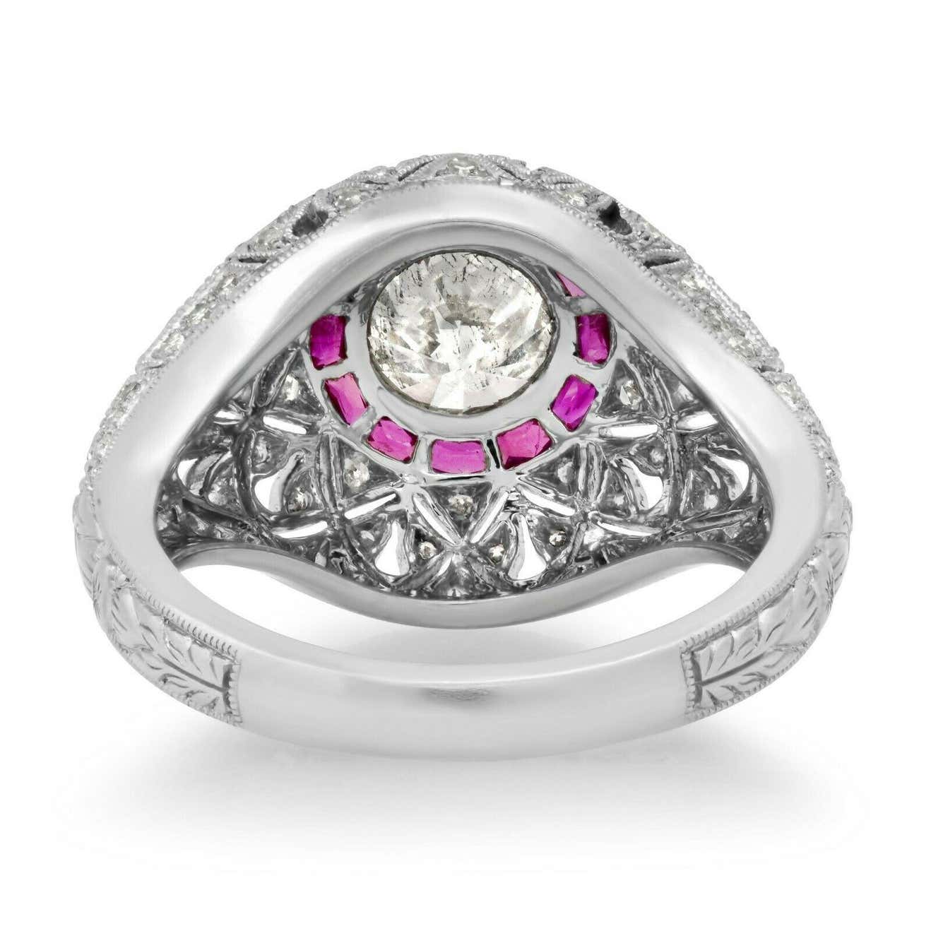Art Deco Diamond Fancy Cut Ruby Platinum Engagement Ring