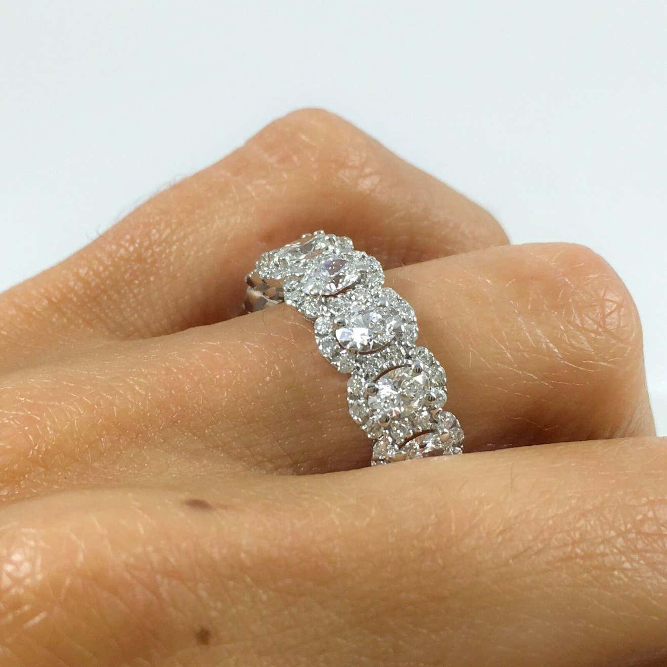 4.43 TCW Halo Eternity Oval Round Diamond White Gold Engagement Band