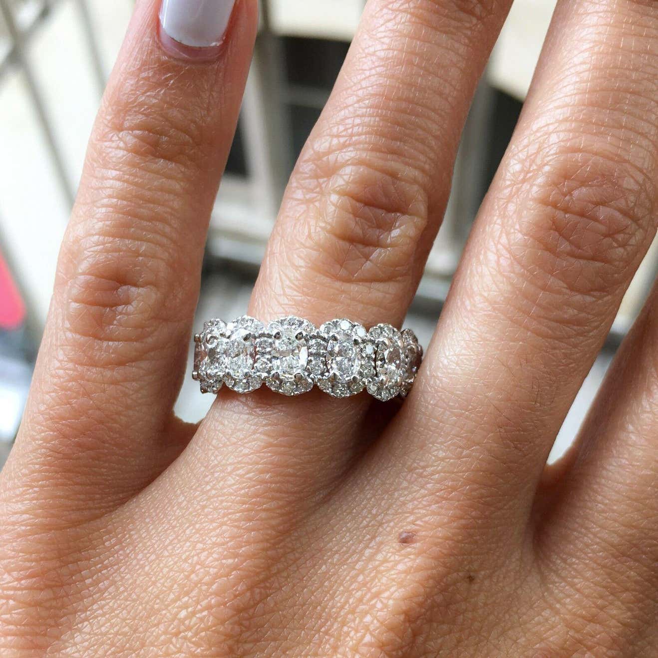 4.43 TCW Halo Eternity Oval Round Diamond White Gold Engagement Band