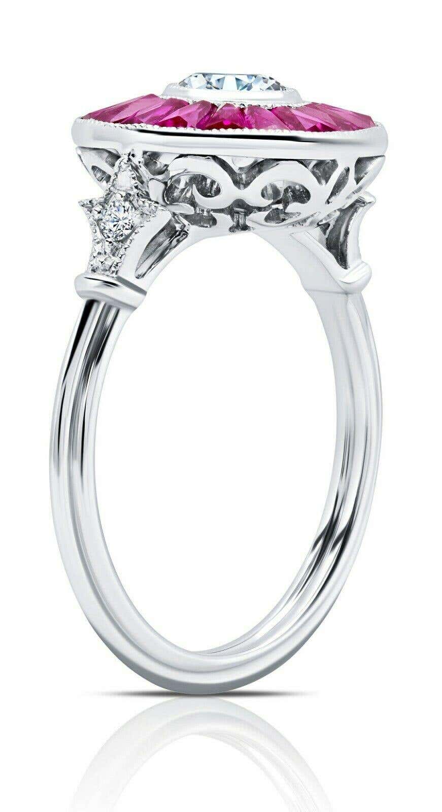 Art Deco Diamond Baguette Ruby Platinum Engagement Ring