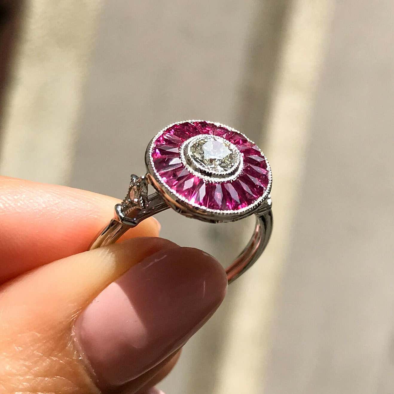 Art Deco Diamond Baguette Ruby Platinum Engagement Ring