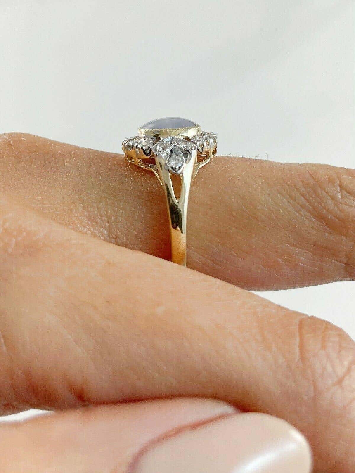 3.55 TCW Star Asterism Sapphire Diamond  Yellow Gold Engagement Ring