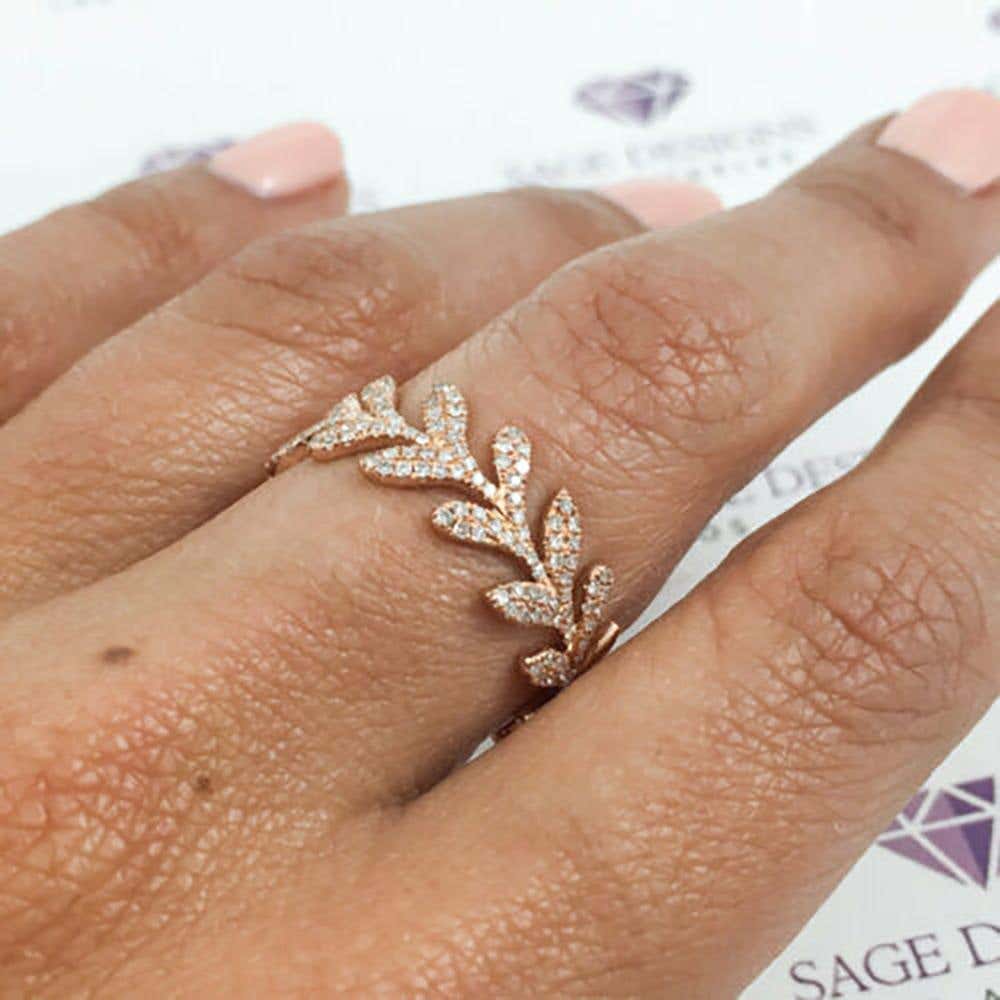 0.30 CT Leaf Style Round Diamond Rose Gold Cocktail Ring