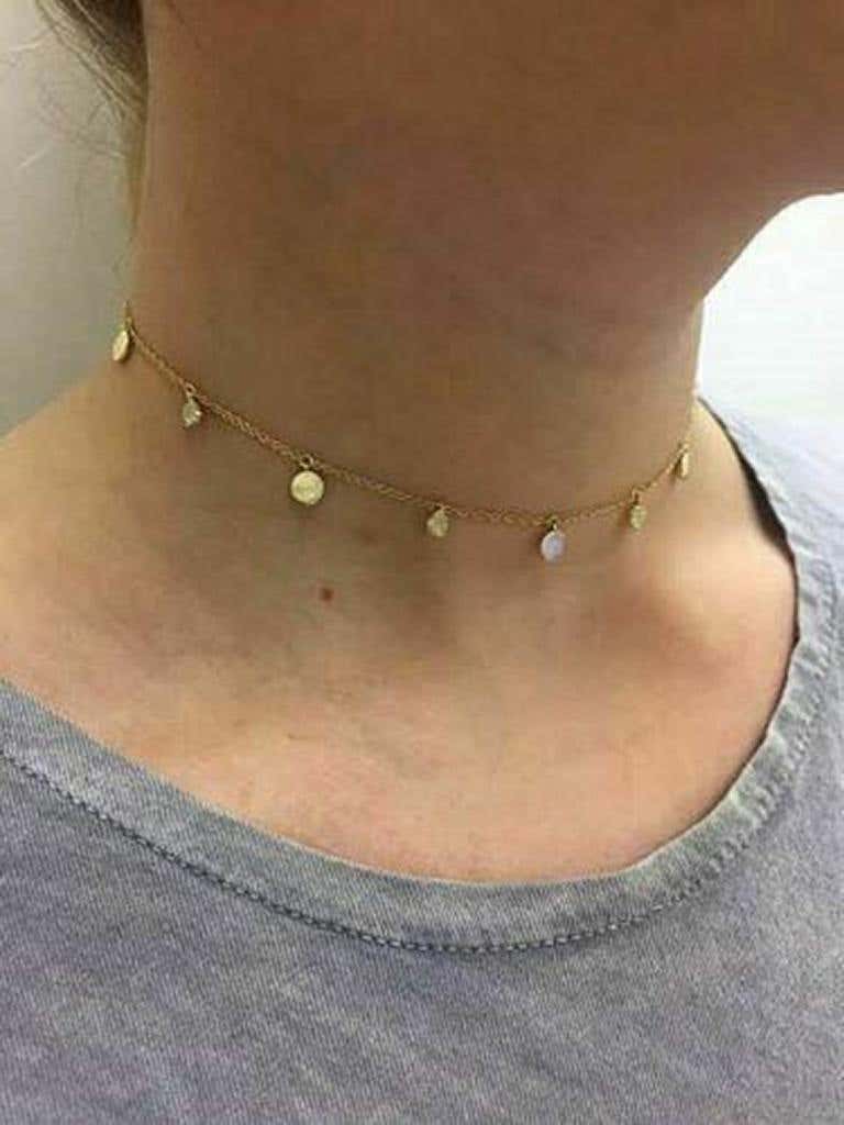 Pave Circle 0.12 Carat Diamond Yellow Gold Dangling Choker Necklace