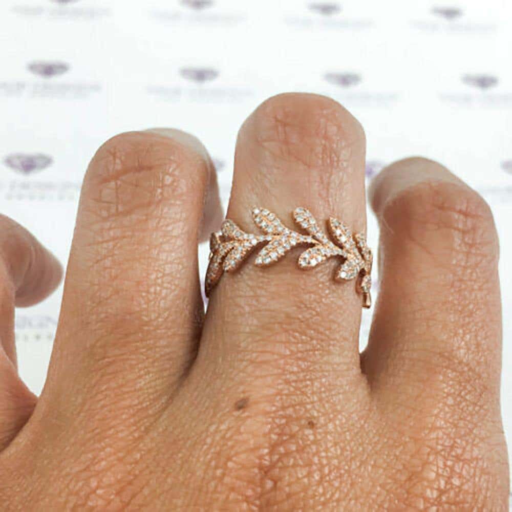 0.30 CT Leaf Style Round Diamond Rose Gold Cocktail Ring